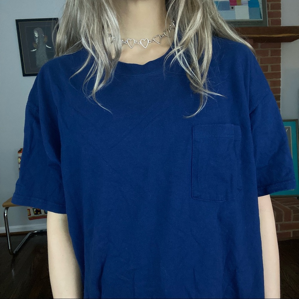 Vintage Y2K Blank Solid Navy Oversized Boxy Unisex Basic Pocket Tee